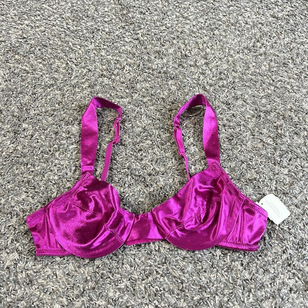 Victoria's Secret Second Skin Satin Unlined Bra 34A Pinkish Purple VINTAGE NEW